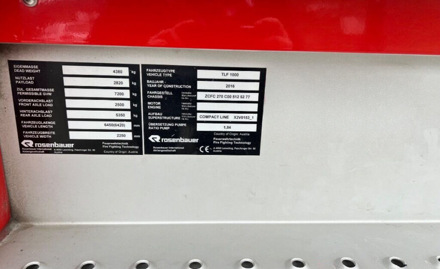 Iveco  Daily, automat, rok 2017, Rosenbauer CL, systém CAFS 1000L vody + 100L pena