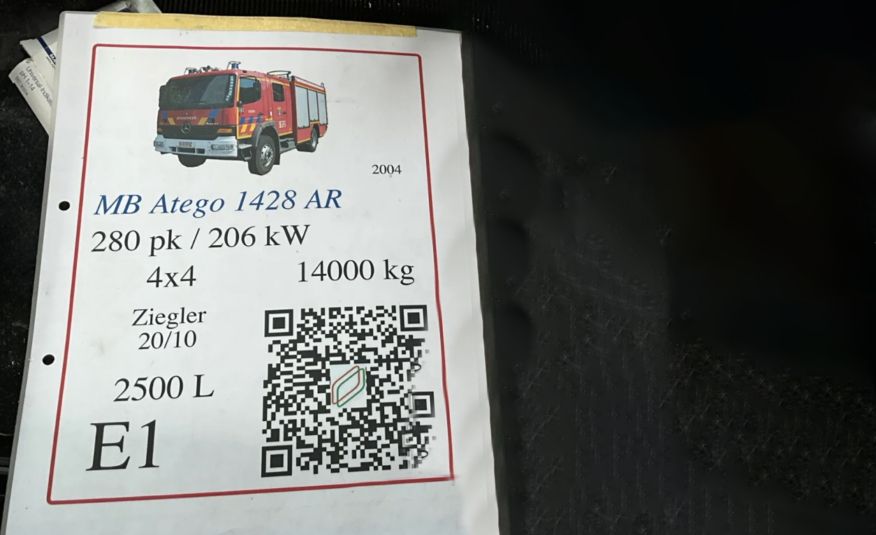 Mercedes Atego 1428 AF, 4×4, 2500L vody,  Vanasche Ziegler, výška do 3m !!!